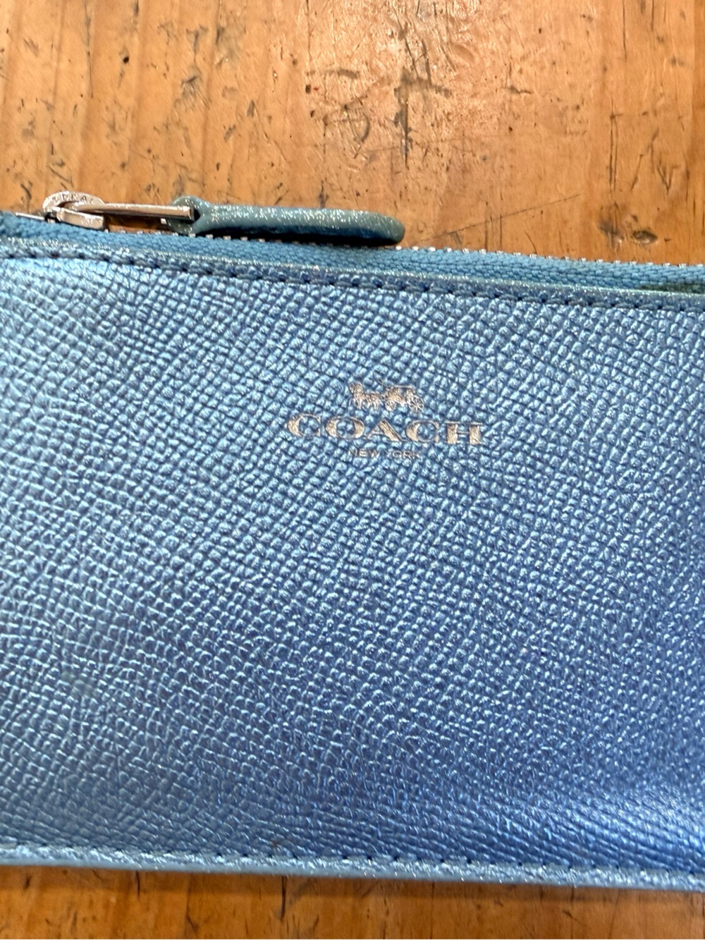 Coach Metallic Blue Zip Card Wallet
